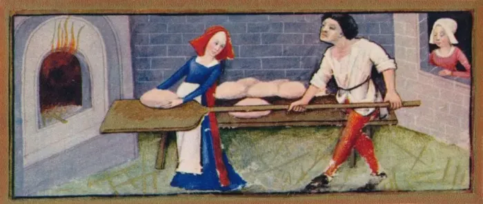 Framed Print : December - baking, 15th century, (1939). Creators: Robinet Testard, Jean Bourdichon Framed Print : December - baking, 15th century, (1939). Creators: Robinet Testard, Jean Bourdichon