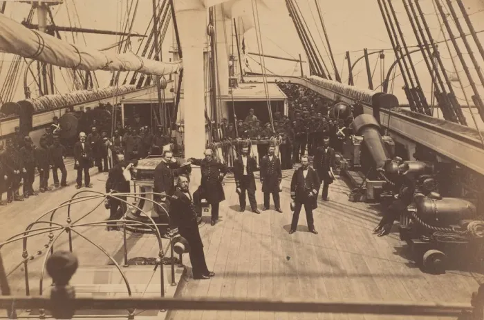 Framed Print : Deck of U. S. Ship Vermont, ca. 1863. Creator: Henry P. Moore Framed Print : Deck of U. S. Ship Vermont, ca. 1863. Creator: Henry P. Moore