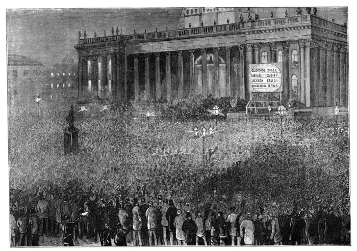Framed Print : Declaring the result of the poll during the general election, Leeds, West Yorkshire, 1880 Framed Print : Declaring the result of the poll during the general election, Leeds, West Yorkshire, 1880