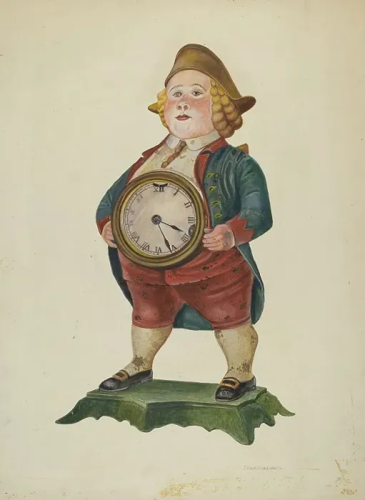 Framed Print : Decorated Cast Iron Clock, c. 1942. Creator: George H. Alexander Framed Print : Decorated Cast Iron Clock, c. 1942. Creator: George H. Alexander