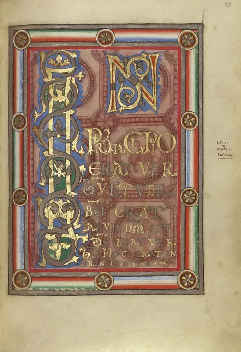 Framed Print : Decorated Incipit Page; Gospel Book, about 1120-1140. Creator: Unknown Framed Print : Decorated Incipit Page; Gospel Book, about 1120-1140. Creator: Unknown