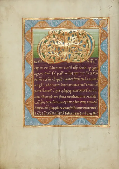 Framed Print : Decorated Incipit Page with Vere Dignum Monogram; Sacramentary, about 1025-1050. Creator: Unknown