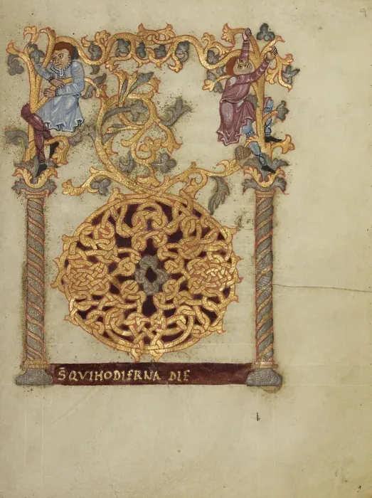 Framed Print : Decorated Initial D; Sacramentary, first quarter of 11th century. Creator: Unknown Framed Print : Decorated Initial D; Sacramentary, first quarter of 11th century. Creator: Unknown