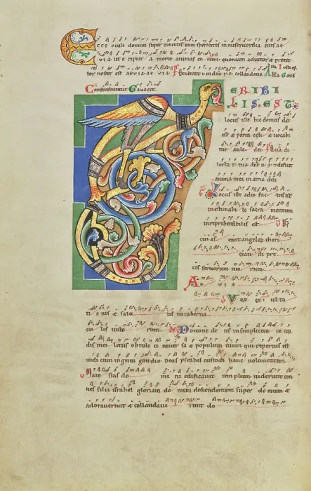 Framed Print : Decorated Initial T; Stammheim Missal, probably 1170s. Creator: Unknown Framed Print : Decorated Initial T; Stammheim Missal, probably 1170s. Creator: Unknown