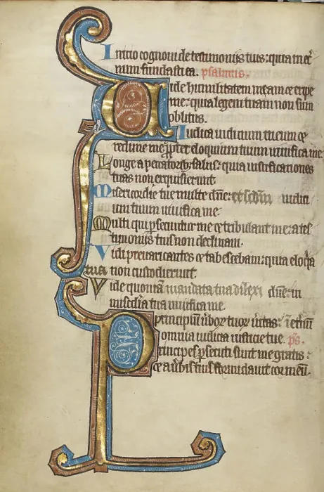 Framed Print : Decorated Initial V; Decorated Initial P; Psalter, mid-1200s. Creator: Unknown Framed Print : Decorated Initial V; Decorated Initial P; Psalter, mid-1200s. Creator: Unknown