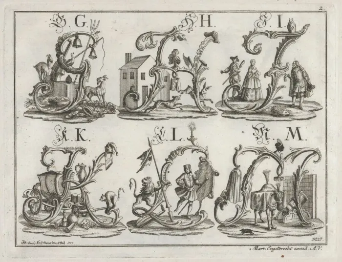 Framed Print : Decorated Roman alphabet, 1755. Creator: Johann David Nessenthaler Framed Print : Decorated Roman alphabet, 1755. Creator: Johann David Nessenthaler