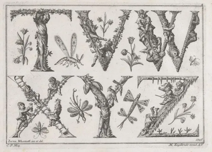 Framed Print : Decorated Roman alphabet, 18th century. 18th century. Creator: Jeremias Wachsmuth Framed Print : Decorated Roman alphabet, 18th century. 18th century. Creator: Jeremias Wachsmuth