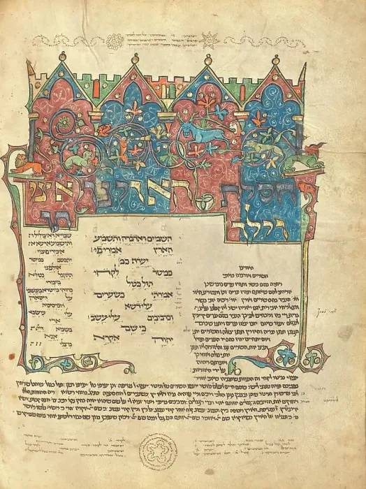 Framed Print : Decorated Text Page; Rothschild Pentateuch, 1296. Creators: Unknown, Elijah ben Meshallum, Elijah ben Jehiel Framed Print : Decorated Text Page; Rothschild Pentateuch, 1296. Creators: Unknown, Elijah ben Meshallum, Elijah ben Jehiel