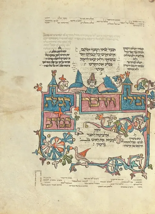 Framed Print : Decorated Text Page; Rothschild Pentateuch, 1296. Creators: Unknown, Elijah ben Meshallum, Elijah ben Jehiel Framed Print : Decorated Text Page; Rothschild Pentateuch, 1296. Creators: Unknown, Elijah ben Meshallum, Elijah ben Jehiel