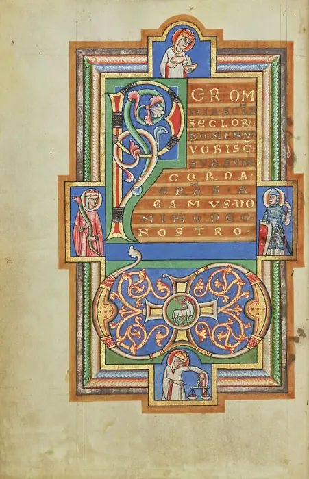 Framed Print : Decorated Text Page with a VD Monogram; Stammheim Missal, probably 1170s. Creator: Unknown