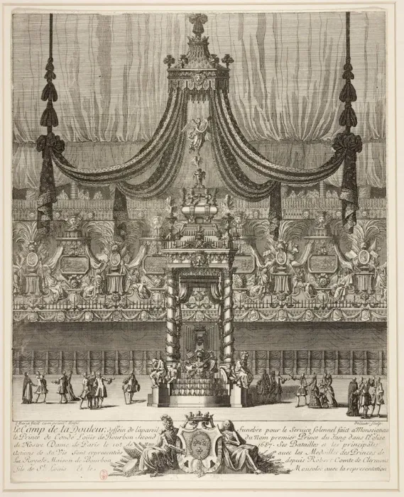Framed Print : Decoration and arc de triomphe for the funeral of the Grand Conde held in Notre-Dame on March 10, 16 Framed Print : Decoration and arc de triomphe for the funeral of the Grand Conde held in Notre-Dame on March 10, 16