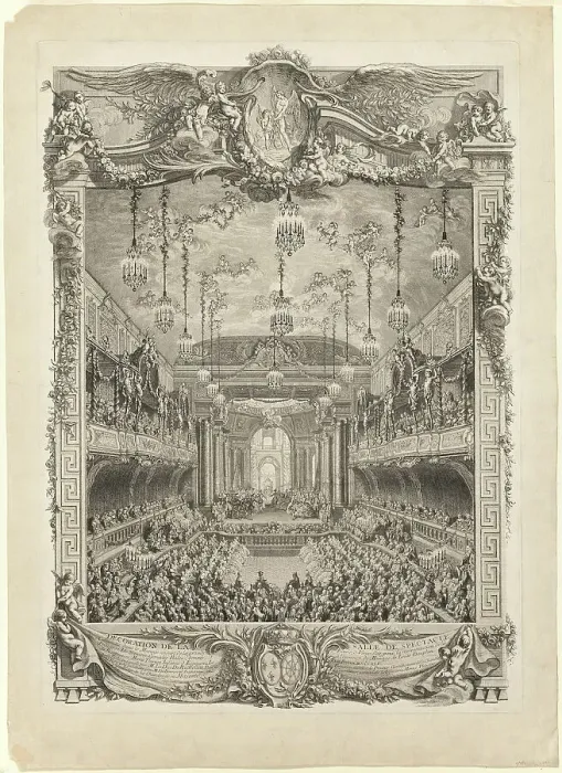 Framed Print : Decoration of the Hall of Spectacles, 1745. Creator: Charles Nicolas Cochin Framed Print : Decoration of the Hall of Spectacles, 1745. Creator: Charles Nicolas Cochin