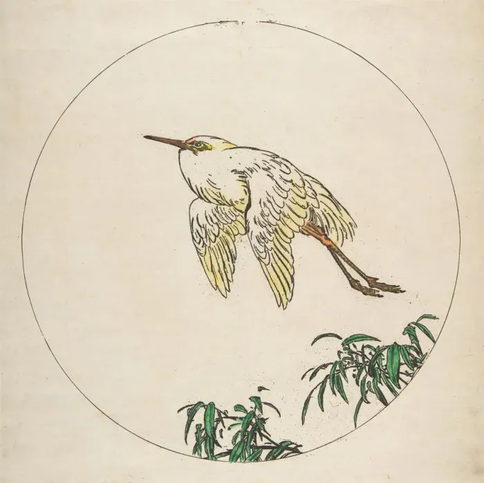 Framed Print : Decoration for a Plate: An Egret Flying Above Bamboo Branches, 1850-1914 Framed Print : Decoration for a Plate: An Egret Flying Above Bamboo Branches, 1850-1914