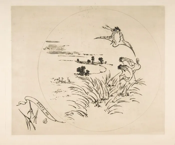 Framed Print : Decoration for a Plate: A Pond, 1870. Creator: Felix Bracquemond Framed Print : Decoration for a Plate: A Pond, 1870. Creator: Felix Bracquemond