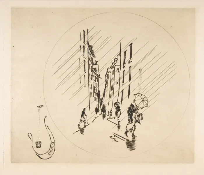 Framed Print : Decoration for a Plate: Rain, 1870. Creator: Felix Bracquemond Framed Print : Decoration for a Plate: Rain, 1870. Creator: Felix Bracquemond