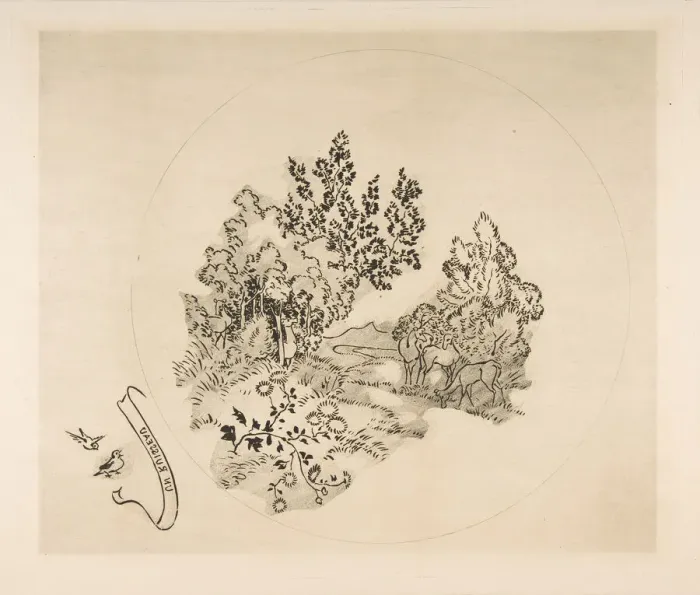 Framed Print : Decoration for a Plate: A Stream, 1870. Creator: Felix Bracquemond Framed Print : Decoration for a Plate: A Stream, 1870. Creator: Felix Bracquemond