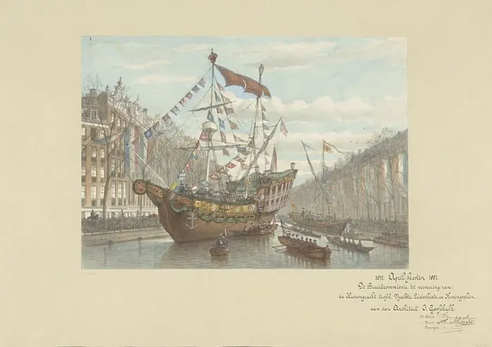Framed Print : Decorations on the Herengracht for the April festivities, 1887, 1887. Creator: Johan Adolph Rust Framed Print : Decorations on the Herengracht for the April festivities, 1887, 1887. Creator: Johan Adolph Rust