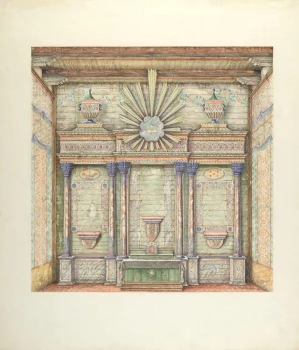 Framed Print : Decorations on Reredos and Sanctuary Walls, 1940. Creator: William Kieckhofel Framed Print : Decorations on Reredos and Sanctuary Walls, 1940. Creator: William Kieckhofel