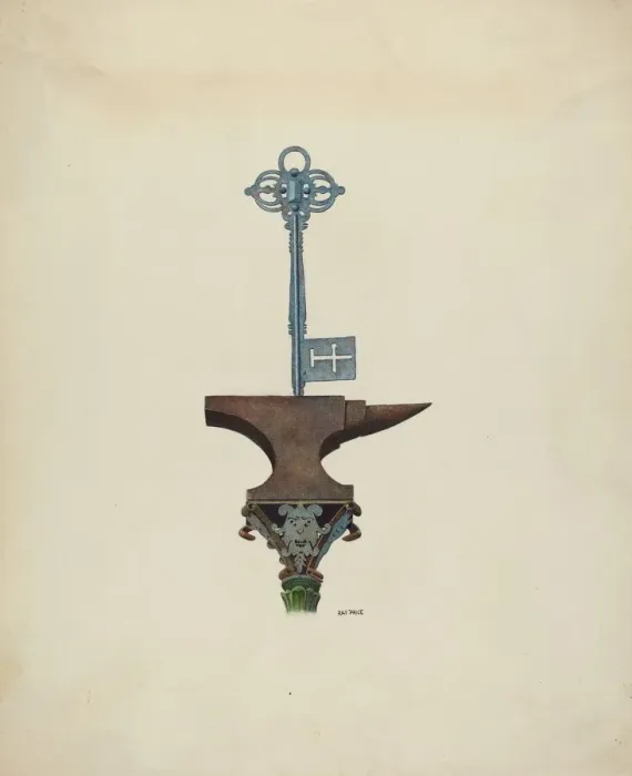 Framed Print : Decorative Ironwork & Locksmith Sign, c. 1939. Creator: Ray Price Framed Print : Decorative Ironwork & Locksmith Sign, c. 1939. Creator: Ray Price
