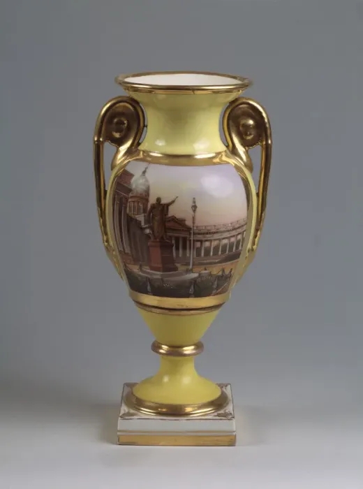 Framed Print : Decorative vase with the view of the M. Kutuzov-monument and the Kazan-Virgin-Cathedral, 1830-1840s. Artist: Master of the A. Popov Factory (First half of 19th cen. ) Framed Print : Decorative vase with the view of the M. Kutuzov-monument and the Kazan-Virgin-Cathedral, 1830-1840s. Artist: Master of the A. Popov Factory (First half of 19th cen. )