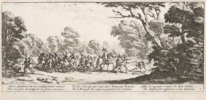 Framed Print : Decouverte des malfaiteurs (Discovery of the Malefactors), 1633. Creator: Jacques Callot Framed Print : Decouverte des malfaiteurs (Discovery of the Malefactors), 1633. Creator: Jacques Callot