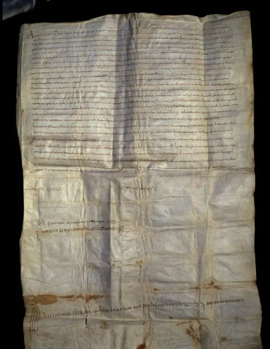 Framed Print : Decree of the Synod of Agde, parchment document, dated 907