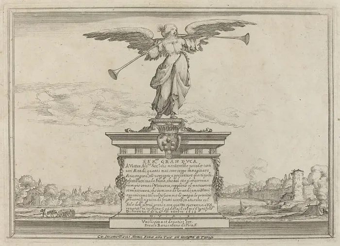 Framed Print : Dedication Page with Statue of Fama, 1638. Creator: Ercole Bazicaluva Framed Print : Dedication Page with Statue of Fama, 1638. Creator: Ercole Bazicaluva