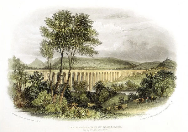 Dee Viaduct, Vale of Llangollen, on the Shrewsbury, Wales and Chester Railway c1848