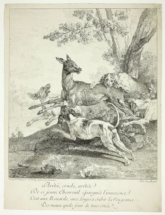 Framed Print : Deer Attacked by Dogs, 1725. Creator: Jean-Baptiste Oudry