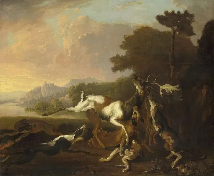 Framed Print : The Deer Hunt, 1650-1695. Creator: Abraham Hondius Framed Print : The Deer Hunt, 1650-1695. Creator: Abraham Hondius