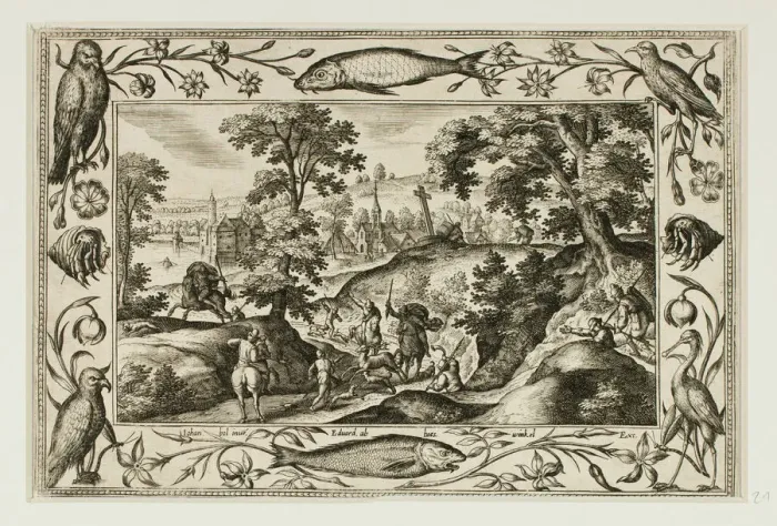 Framed Print : Deer Hunt, from Landscapes with Old and New Testament Scenes and Hunting Scenes, 1584 Framed Print : Deer Hunt, from Landscapes with Old and New Testament Scenes and Hunting Scenes, 1584