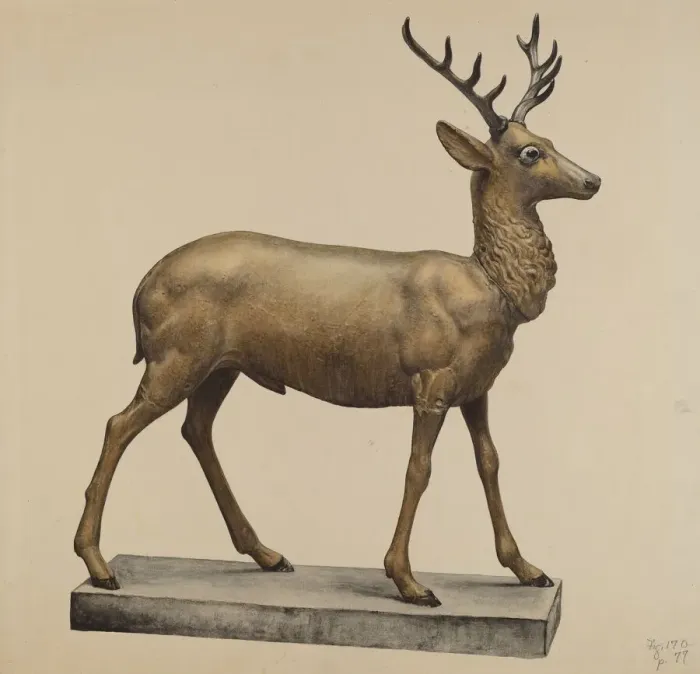Framed Print : Deer Lawn Figure, c. 1940. Creator: Elisabeth Fulda Framed Print : Deer Lawn Figure, c. 1940. Creator: Elisabeth Fulda