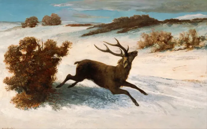 Framed Print : Deer Running in the Snow. Artist: Courbet, Gustave (1819-1877) Framed Print : Deer Running in the Snow. Artist: Courbet, Gustave (1819-1877)
