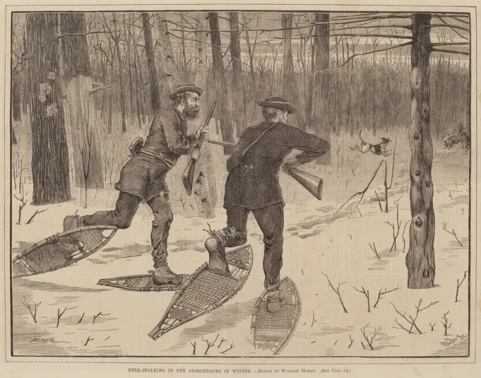 Framed Print : Deer-Stalking in the Adirondacks in Winter, published 1871. Creator: Winslow Homer Framed Print : Deer-Stalking in the Adirondacks in Winter, published 1871. Creator: Winslow Homer