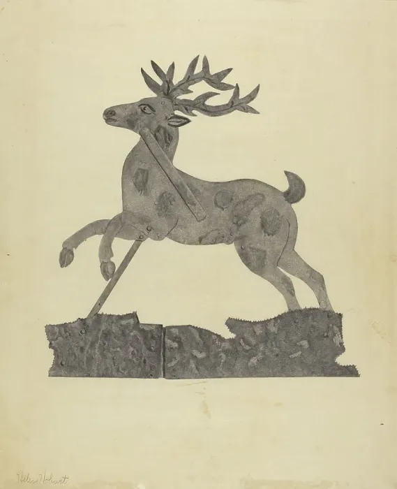 Framed Print : Deer Weather Vane, c. 1938. Creator: Helen Hobart Framed Print : Deer Weather Vane, c. 1938. Creator: Helen Hobart