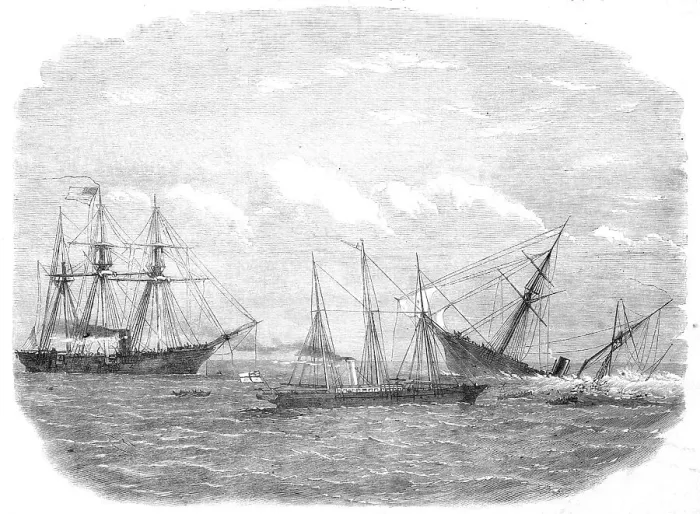 Framed Print : The Deerhound rescuing a portion of the crew of The Alabama, 1864. Creator: Unknown Framed Print : The Deerhound rescuing a portion of the crew of The Alabama, 1864. Creator: Unknown
