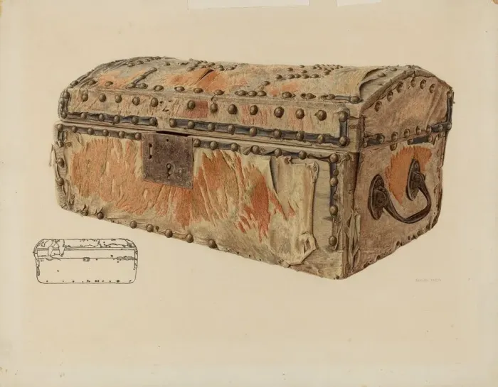 Framed Print : Deerskin Covered Chest, c. 1942. Creator: Samuel Faigin Framed Print : Deerskin Covered Chest, c. 1942. Creator: Samuel Faigin