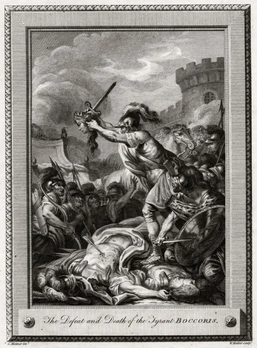 Framed Print : The Defeat and Death of the Tyrant Boccoris, 1774. Artist: W Walker Framed Print : The Defeat and Death of the Tyrant Boccoris, 1774. Artist: W Walker