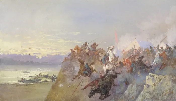 Framed Print : Last Defeat of Khan Kuchum, 19th century. Creator: Nikolay Nikolaevich Karazin Framed Print : Last Defeat of Khan Kuchum, 19th century. Creator: Nikolay Nikolaevich Karazin