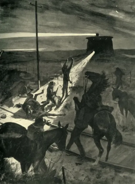 Framed Print : Defeat of a Night Attempt to Cross the Railway, 1902. Creator: Allan Stewart Framed Print : Defeat of a Night Attempt to Cross the Railway, 1902. Creator: Allan Stewart