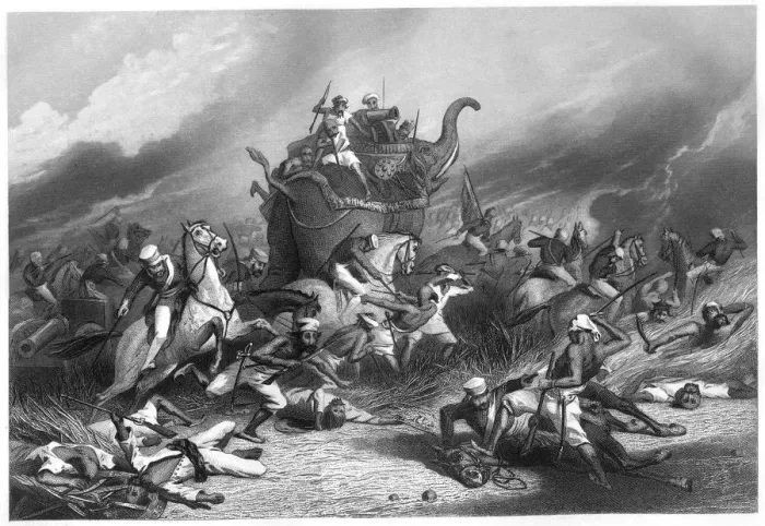 Framed Print : Defeat of the Peishwas army before Jhansi by General Rose, 1st April 1858, (c1860) Framed Print : Defeat of the Peishwas army before Jhansi by General Rose, 1st April 1858, (c1860)