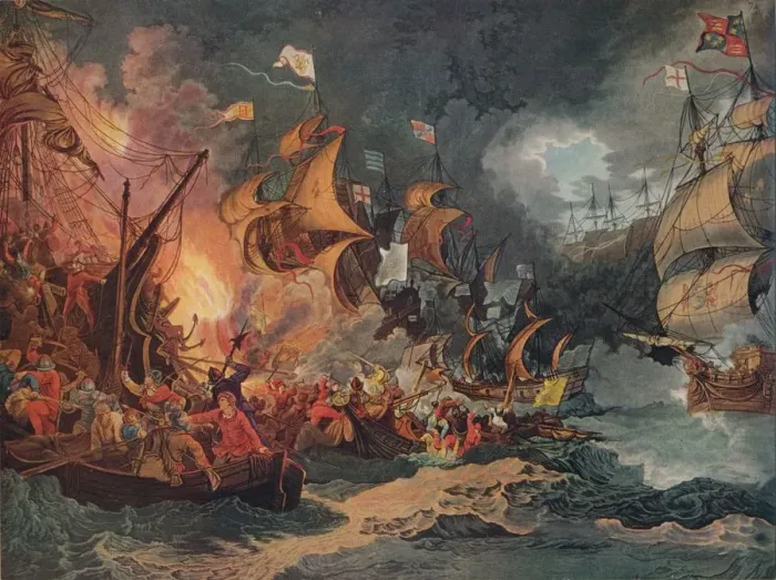 Framed Print : Defeat of the Spanish Armada, c1797. Artist: Philip James de Loutherbourg Framed Print : Defeat of the Spanish Armada, c1797. Artist: Philip James de Loutherbourg