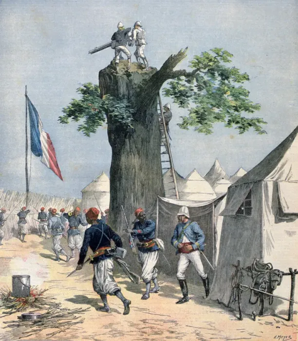 Framed Print : The defence of Haut-Niger, French Sudan, 1891. Artist: Henri Meyer Framed Print : The defence of Haut-Niger, French Sudan, 1891. Artist: Henri Meyer