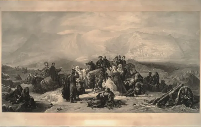 Framed Print : The defence of Kars. Sir Fenwick Williams and the officers of his staff parting with the citizens of Artist: Barker, Thomas Jones (1815-1882) Framed Print : The defence of Kars. Sir Fenwick Williams and the officers of his staff parting with the citizens of Artist: Barker, Thomas Jones (1815-1882)