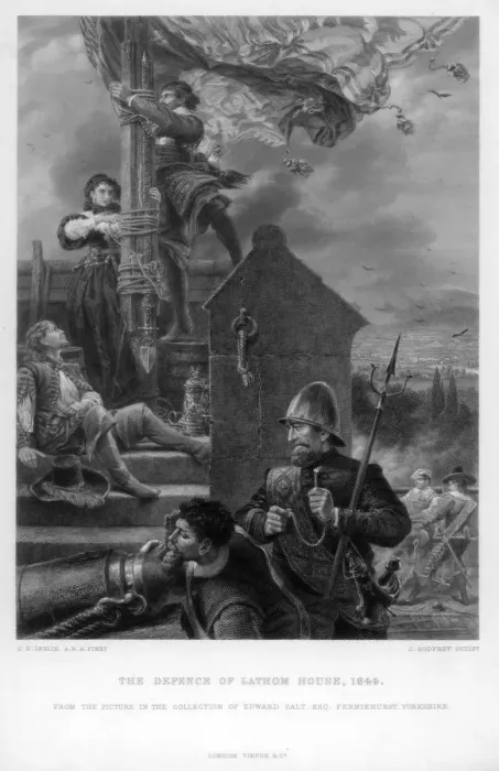 Framed Print : The Defence of Lathom House, 1644. Artist: J Godfrey Framed Print : The Defence of Lathom House, 1644. Artist: J Godfrey