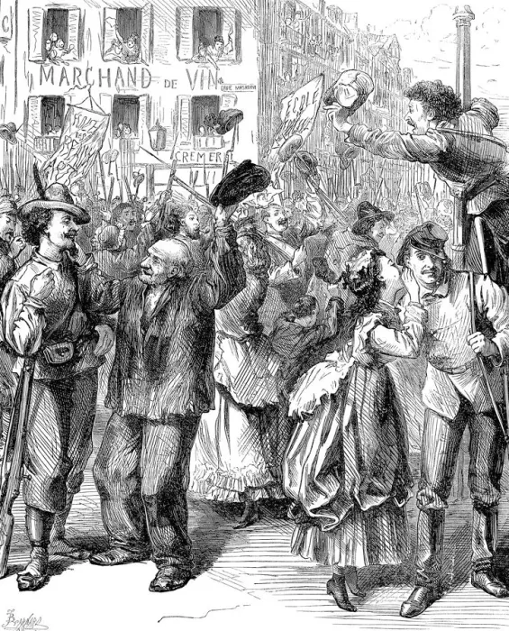 Framed Print : Defence of Paris: students going to man the barricades, Franco-Prussian War, 1870. Artist: Frederick Barnard Framed Print : Defence of Paris: students going to man the barricades, Franco-Prussian War, 1870. Artist: Frederick Barnard