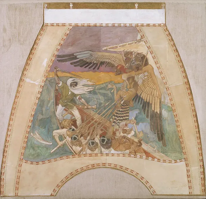 Framed Print : The Defence of the Sampo, sketch for the cupola frescoes of the Finnish Pavilion at the... 1899. Creator: Akseli Gallen-Kallela Framed Print : The Defence of the Sampo, sketch for the cupola frescoes of the Finnish Pavilion at the... 1899. Creator: Akseli Gallen-Kallela
