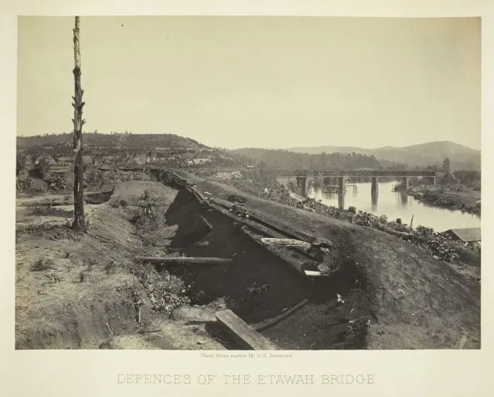 Framed Print : Defences of the Etawah Bridge, 1866. Creator: George N. Barnard Framed Print : Defences of the Etawah Bridge, 1866. Creator: George N. Barnard