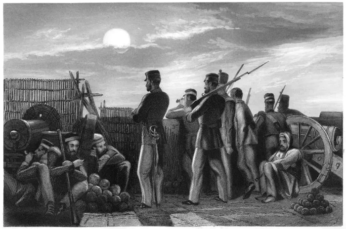Framed Print : The defenders on the lookout, battery at Lucknow, 1857, (c1860) Framed Print : The defenders on the lookout, battery at Lucknow, 1857, (c1860)