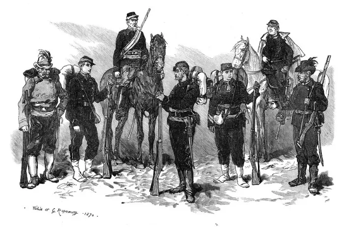 Framed Print : Some of the defenders of Paris (sketch by balloon post), 1871. Creator: Guillaume Urban Regamey Framed Print : Some of the defenders of Paris (sketch by balloon post), 1871. Creator: Guillaume Urban Regamey